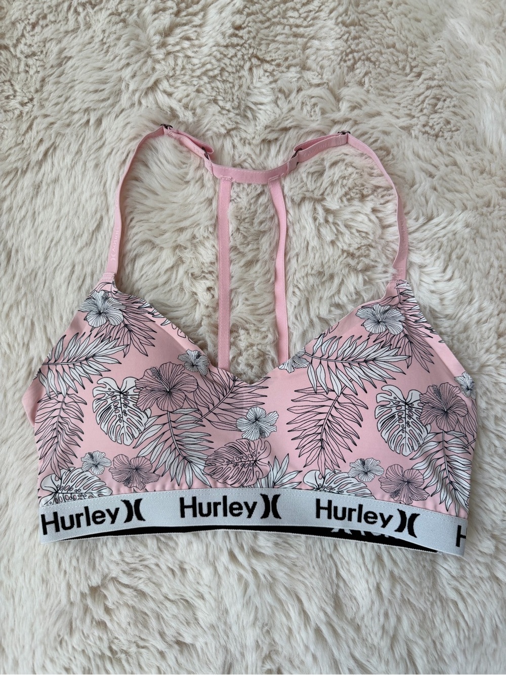 Hurley Pink Floral Strappy Sports Bralette